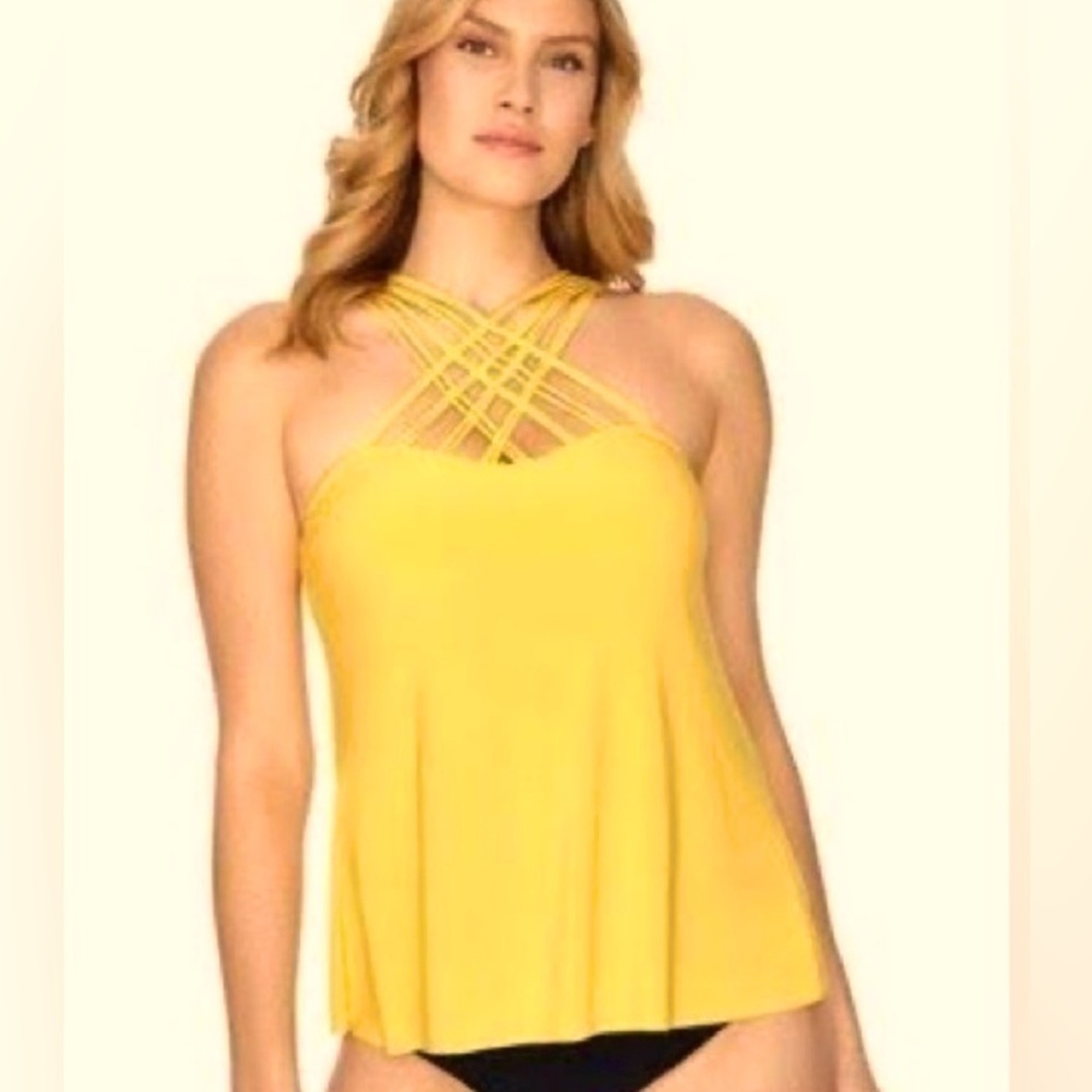 NWT Magicsuit Yellow Lattice Front Slimming Swim Top Sz Medium